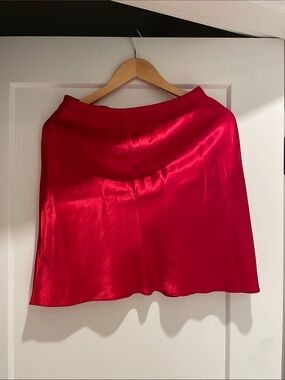 Babaton Red Satin A-Line Women's Skirt